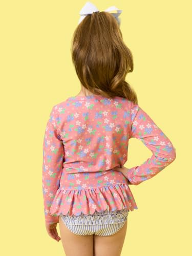 Image of RuffleButts Baby /Toddler Girls Scalloped Long Sleeve Rash Guard 2-Piece UPF50+ Sun Protected Swimsuit