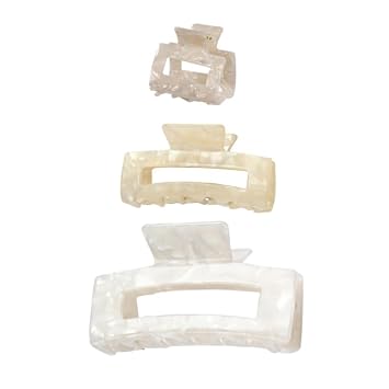 3Sizes 3PCs Hair Clips for Women Thick Hair Square Hair Clips Small Rectangle Hair Claws Non Slip Hair Claw Clips Large Tortoise Claw Clips White A