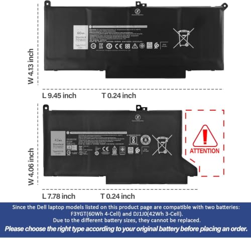 Image of 60Wh F3YGT Laptop Battery for Dell Latitude 12 7000 7280 7290 /13 7000 7380