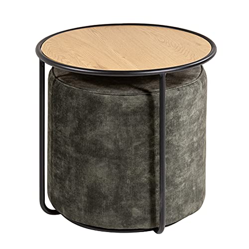 Riess Ambiente Design Couchtisch Studio 55cm Eichenoptik mit Sitzhocker aus Samt Wohnzimmertisch Tisch Sofatisch