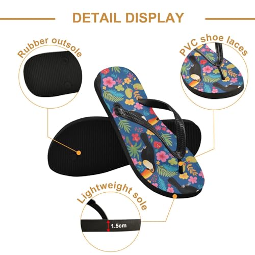 ALAZA Toucan Birds Tropical Flower Leaf Flip Flops for Women Fashion Beach Slippers Comfort Mens Flip Flops Non-Slip Rubber Shower Slippers Sandal for Hotel Travel Sport,XS3