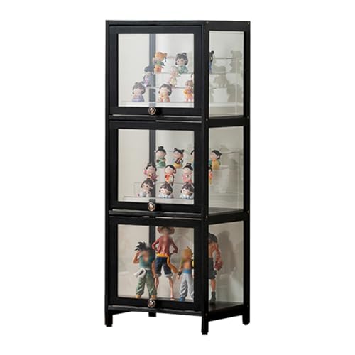 errtsdb 40x33x106cm vitrine, 3 Schicht vitrinenschrank glasvitrine, glasvitrine stehend vitrine Glas durchsichtige Vitrine für Spielzimmer, Schlafzimmer, Schwarz/Von Allen Seiten transparent