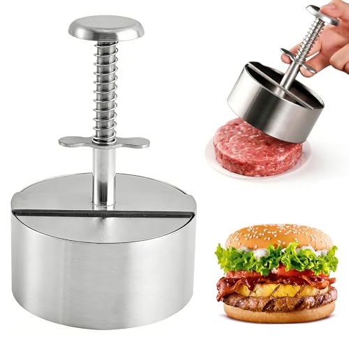 LIULINY Presse à Hamburger en Acier Inoxydable 304, Réglable Presse Steak Haché avec 200 Feuilles Papier Hamburger Antiadhésives Moule Steak Haché, pour Cuisson...