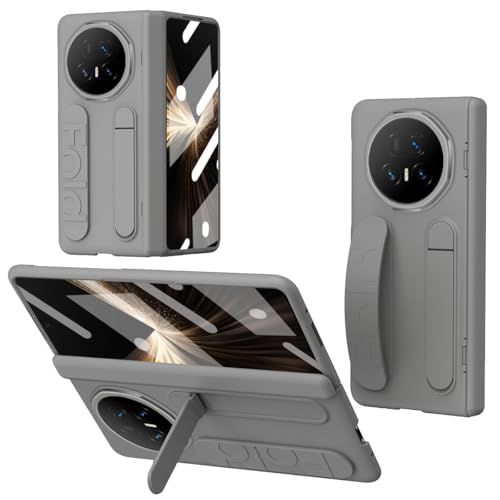 Unichthy Case for HONOR Magic V5 5G Cover Kickstand with Built-in Screen Protector/Wrist Strap/Finger Ring Buckle/Hinge Protection Shockproof Protective Case for HONOR Magic V5 5G Grey
