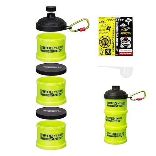SPEQT Protein Powder Stackable Container To Go,with Top Cap Funnel for Water Bottle,Twist Lock Portable Supplement Organize Storage Dispenser for Pre/Post Workout,Fitness,Travel,Gym