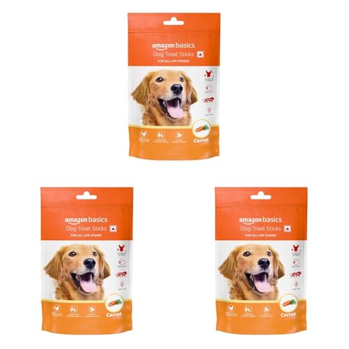 Image of Amazon Basics Carrot Stick Treat for Young Adult Dogs (140g) (Pack of 3)