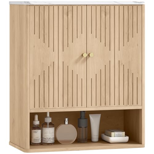 HOMCOM Armoire Murale de Salle de Bain, Meuble de Rangement avec Compartiment Ouvert et étagère...
