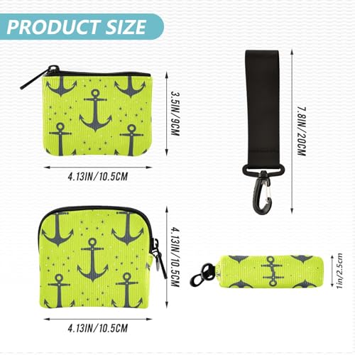 Ocean Pattern Neon Green Women's Change Wallet Card Cases Minimalist Key Chain Wallet Change Purse with Wristlet Strap for Lady 2 Packs4