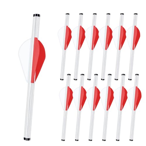 LEANPRO 12-Pack Shrink Fletch with 2 Inch Vanes, Stretch Arrow Wraps Universal Fit for Arrows and Bolts, DIY Archery Fletching Tool (Clear White/Red)