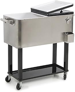 BELLEZE 80-Quart Portable Rolling Ice Chest Cooler Cart Patio Party Drink Ice, Stainless
