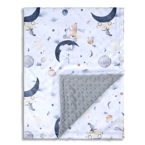 Image of Donsonny Baby Blankets for Unisex Boys Girls, Super Soft Nursery Minky Blankets, 30 x 40 inch Outer Space Printed Bed Throws Newborn (Planet Fox)