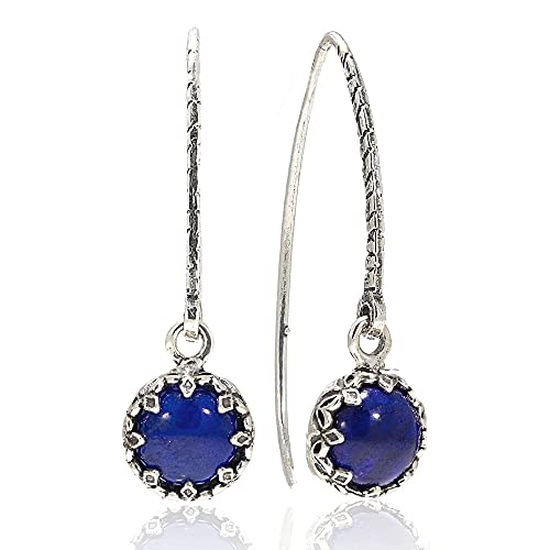 Lapis Lazuli Dangle Earrings in 925 Sterling Silver - Drop Earrings for Women - 8mm Blue December Birthstone Vintage Style Small Gemstone - Trendy Handmade Classic Elegant Jewelry Gift for Women