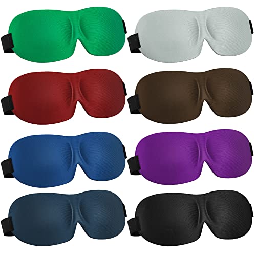 Bencailor 8 Pcs Sleep Eye Mask for Side Sleeper Men Women 3D Contoured Eyes Blackout Covers for Sleep with Adjustable Strap Block Out Light Night Blindfold Eye Shade for Travel(Large,Fresh Colors)