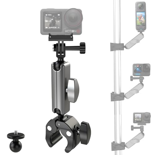 DJI Osmo Action 5 Pro/4、Osmo 360 用 クランプ マウント - アルミニウム合金製 360°回転 角度調整 自転車・バイク ハンドルバークランプ・スーパークランプ Osmo Action 5 Pro/4/3、Osmo 360、