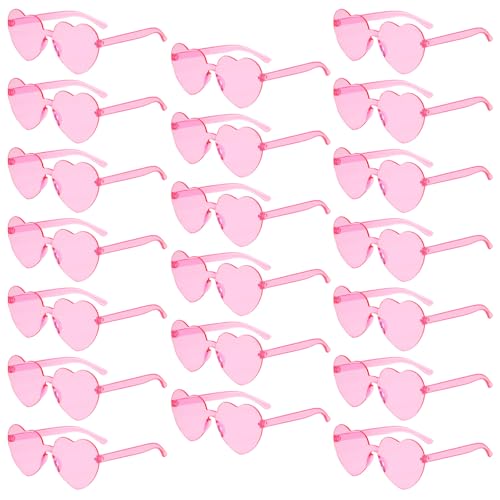Pibupibu 20 Pack Kids Pink Heart Sunglasses Bulk Party Favors Rimless Colorful Heart Glasses for Girls Boys