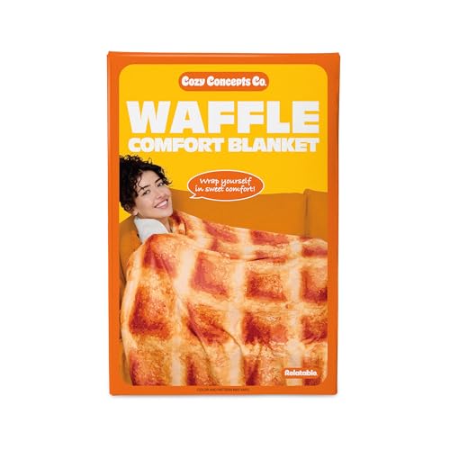 Cozy Concepts Co. Waffle Blanket by Relatable, Giant Breakfast Throw Blanket with Butter Square, Easter Basket Stuffers for Teens, 65” Soft Fleece Blanket – Cozy Easter Gift