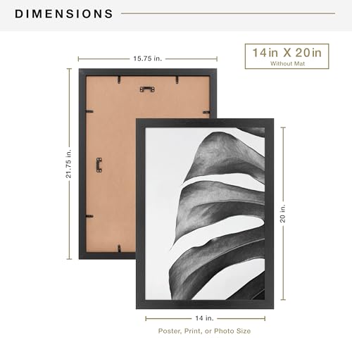MCS Studio Gallery 14x20 Matted Poster Frame with 11x17 Picture Display, Black Woodgrain Vertical & Horizontal Wall Hanging Large Picture Frame for Photos, Posters & Art Prints (1-Pack)