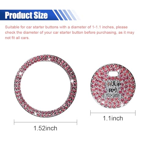 Image of Bling Crystal Car Engine Start Ring Sticker, Sparkling Rhinestone Push Start Button Decorative Cover, Anti-Scratch Key Ignition & Knob Bling Ring Car Interior Accessories for Women (Pink)