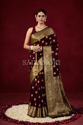 Image of Women's Soft Silk Style Jacquard Saree with Rich Zari Woven Border & Pallu | 5.6 Mtr Saree with 0.8 Mtr Unstitched Blouse
