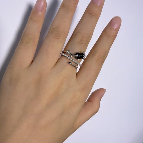 Bague en émail avec rose noire et perle de prestige - 2
