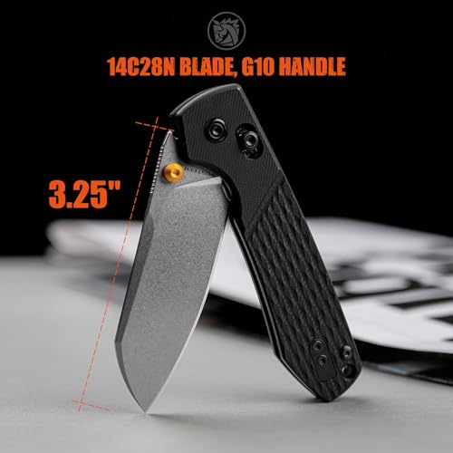 Image of Vosteed Raccoon EDC Pocket Knife - 3.25 inch 14C28N Stonewash Cleaver Blade - Crossbar Lock, Black G10 Handle - Outdoors Camping Knives - A0541