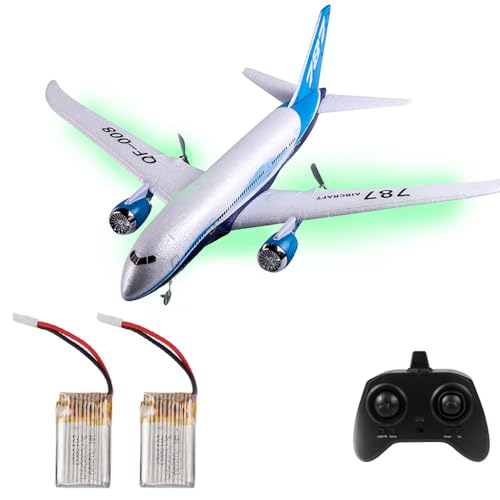 FANXMF RC Plane 787/C919 Airlines Remote Control Airplane with LED Light 2.4G Fixed-Wing Glider Aircraft Dual Engine 360° Rolling Stunt RC Airbus Jet Model Fighter 2 Batteries for Beginner (Blue)