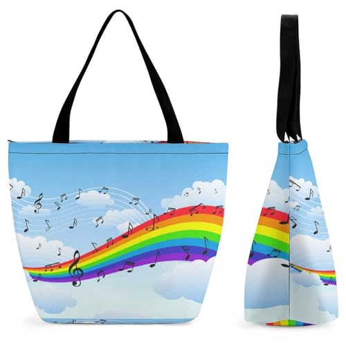 Sac de shopping musique arc-en-ciel pour femme grand sac à bandoulière de voyage 32cm