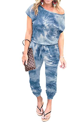 Image of PRETTYGARDEN Jumpsuits for Women Summer Off Shoulder Romper | Short Sleeve Drawstring Waist, Jogger Jumpers with Pockets, One Piece Spring Break Outfits, Vacation Travel Lounge Clothes