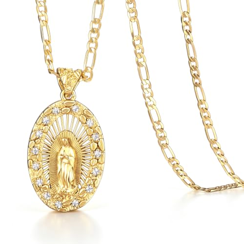 Gold Virgin Mary Necklace for Women, 14K Gold Plated Catholic Pendant - image 1