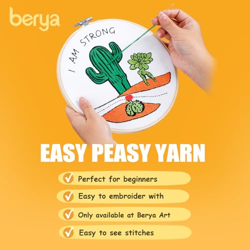 Image of BERYA Funny Cactus Embroidery Kit with Embroidery Hoop, Easy Embroidery Kit for Beginners, Include Instructions, Display Stand, Printed Cloth, Threads and Tools - with Video Tutorials (BEC004)