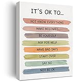 Therapy Wall Art It's Okay to Make Mistakes Canvas Print Inspirational Quote Feelings Poster Framed Artwork Painting for School Home Wall & Tabletop Decor