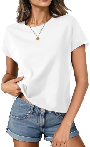 HOTIAN T-Shirt Damen Crop Tops Kurzarm Baumwolle Casual Basic Shirt Sommer Flügelärmeln Rundhals Top Damen Locker