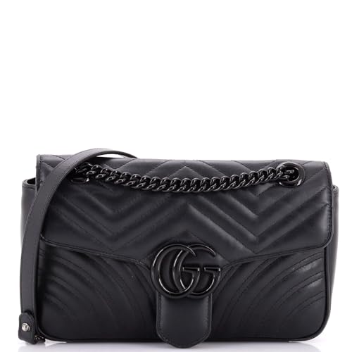 Pre-Loved GG Marmont Flap Bag Matelasse Leather Medium, Black