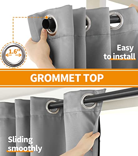 Image of YoungsTex 100% Blackout Curtains Thermal Insulated Grommet Top Total Blackout Window Curtains for Bedroom with Black Back, 2 Panels, Light Grey, 42 x 45 Inch