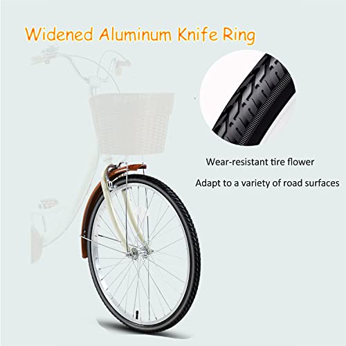 EFYTO 26 inch damesfiets, comfortabele fiets met mand, Nederlandse fiets, vintage, damesstadsfiets, damesfiets in retro… - Afbeelding 8