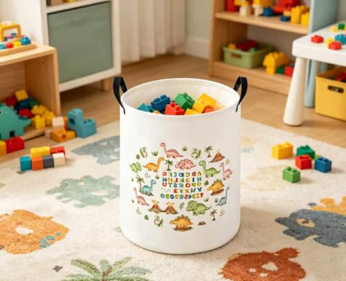Image of Baby Laundry Hamper Basket Baby Hamper for Nursery Boy and Girl Cute Storage Bin Organizer Boho Room Decor(Letter Dinosaur)