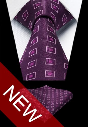 Image of HISDERN Ties for Men Formal Business Plaid Checked Mens Ties and Pocket Square Set Classic Wedding Necktie Handkerchief