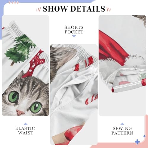 Xmas Cat Candy Cane Boys Long Pants Soft Trousers Elastic Waist Kids Lounge Bottoms with Pockets S-XL4