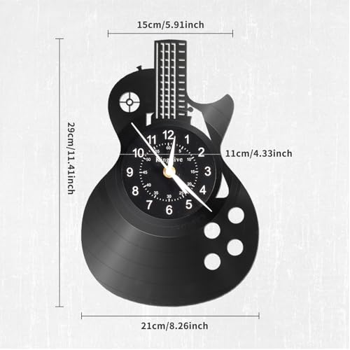 KingLive Music Wall Clock, Guitar Vinyl Clock, LED 6-Color Art Night Light Home Decor, Music Instrument Clocks Halloween for Men Guitarist