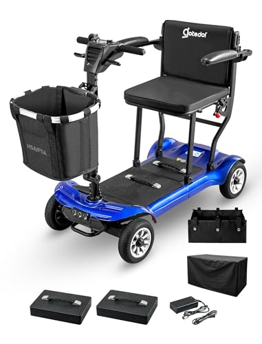 4 Wheel Mobility Scooter, Electric Mobility Scooter for Adults, Driving 22 Miles, Airlines Approved, Foldable Scooter w/249WH*2 Batteries Charger Under Seat Storage Dustproof Cover (Blue)