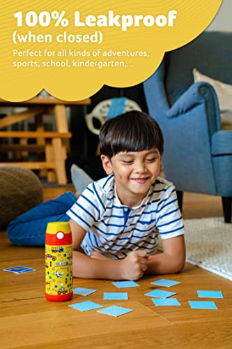 Jarlson® Kids Water Bottle CHARLI [12OZ] - Stainless Steel Thermo Bottle with Straw - Insulated, Spill Proof Waterbottle for School & Sports - Thermo Tumbler for Boys & Girls (Vehicles)