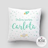  Cojín espacio personalizado 40x40 cm. Incluye relleno. Elige el color del diseño. Regalo nacimiento, recién nacido, bebe.