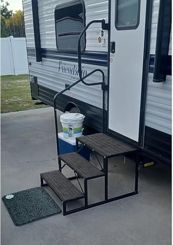 Image of RV Step with Handrail, 3-Step Stable Heavy Duty Universal Stair