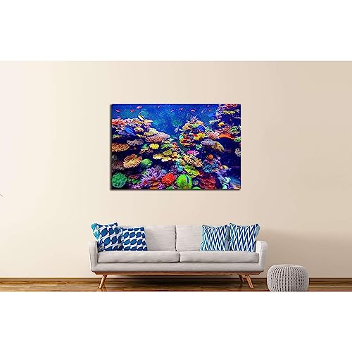 Cuadro de arrecife de coral y peces tropicales decoracion pared lienzo marino 60x40 cm
