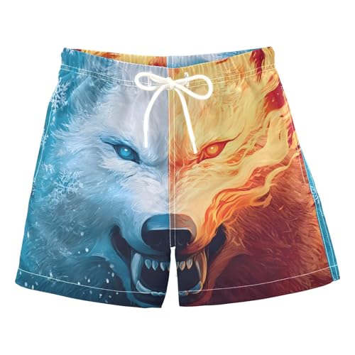 Boys Swim Trunks Ice Wolf Fire Toddler Swim Shorts Beach Board Shorts Swimsuit
