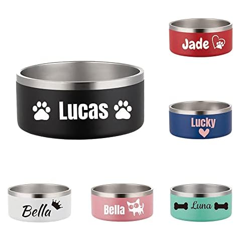 JMIPET Personalized Dog cat Bowls with Name Stainless Steel pet Bowl for Large Small Dogs Food and Water Custom Names Feeding Bowl 32OZ -64oz Cover