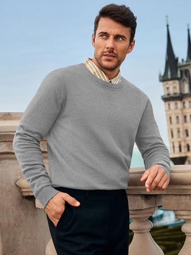 Image of Runcati Mens Crewneck Sweaters Casual Knit Lightweight Dress Sweater Long Sleeve Slim Fit Fall Winter Pullover