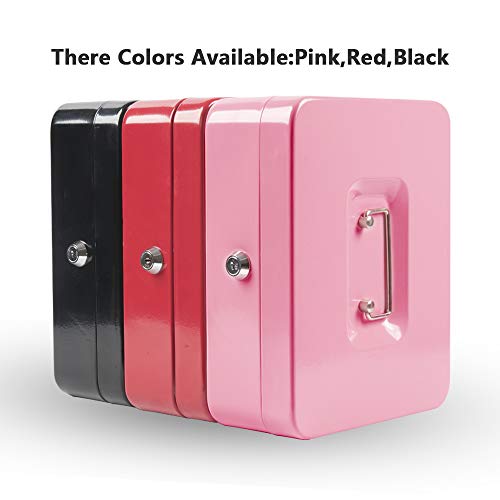 Image of Cash Box with Money Tray,Small Safe Lock Box with Key,Cash Drawer,Red,Black,Pink,Medium,Large (Large, Pink)