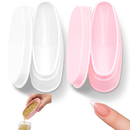 2 Pack Nail Dip Container Dipping Powder Tray Set French Manicure Powder Container with Smile Line Guide Professional DIY Nail Art Tools in Pink and White