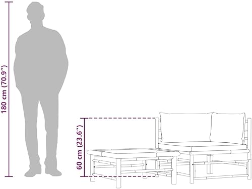Miniatura 4 de vidaXL Juego de 2 muebles de patio para exteriores con cojines acolchados gruesos, material de bambú, ligero, diseño modular, color gris oscuro
